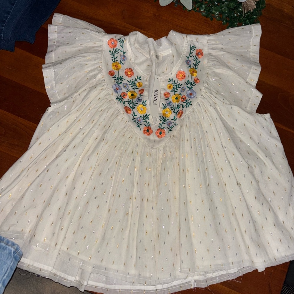 White Floral Embroidered womens Top